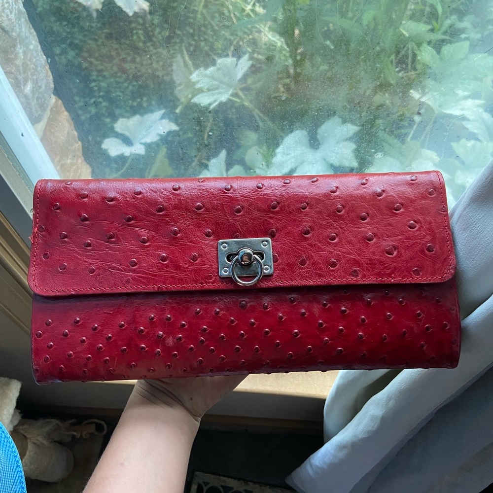 Authentic Red Ostrish Veari Clutch